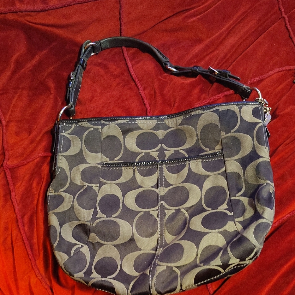 Coach Black and Tan Signature Shoulder Bag